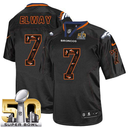Nike Broncos #7 John Elway New Lights Out Black Super Bowl 50 Men's Stitched NFL Elite Jersey - Click Image to Close